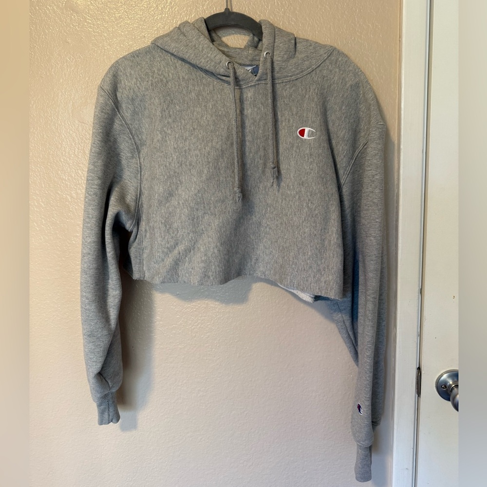 Champion Women's Gray Cropped Hoodie